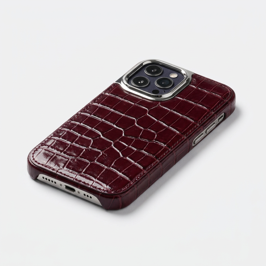 Textured Statement Case — Croc / Chrome / Pearl